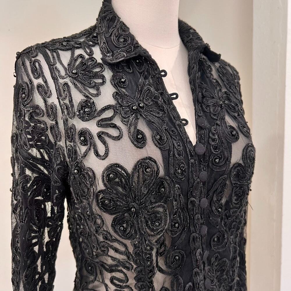 Vintage Cache (L) Statement Button Up Top Goth Drama Glam Mob Wife Couture Bead - Picture 1 of 12